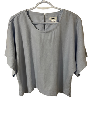 DKNY Pale Blue Linen Blend Short Sleeve Tunic Size Large